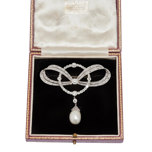 340 - ERNST PALTSCHO (Attrib. to), IMPORTANT CERTIFICATED NATURAL SALTWATER PEARL AND DIAMOND EDWARDIAN BR... 