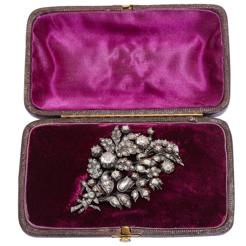 398 - DIAMOND SPRAY BROOCH of substantial width, set throughout with beautiful rose cut diamonds in the op... 