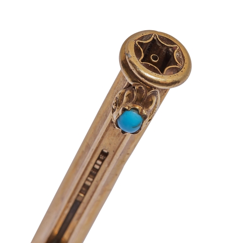 92 - VICTORIAN GOLD AND TURQUOISE SNAKE PENCIL, tests as 18 ct. gold. The pencil of ribbed design, accent... 