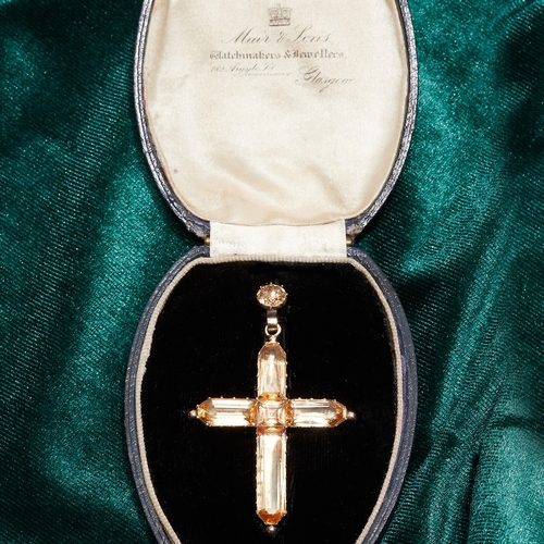 1 - CERTIFICATED GEORGIAN IMPERIAL TOPAZ CROSS PENDANT, The cross fully set with imperial topaz and a fu... 