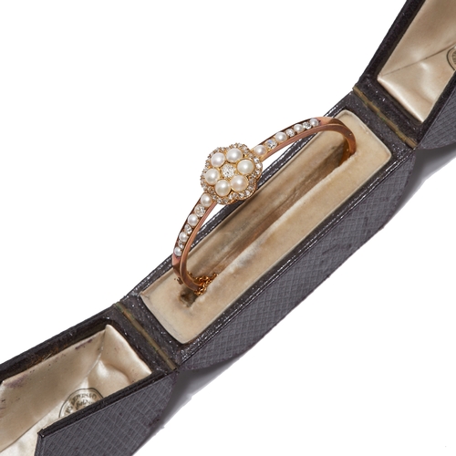 110 - ANTIQUE DIAMOND AND PEARL BANGLE. set with diamonds totalling approx 0.95 ct. beautiful intricate de... 