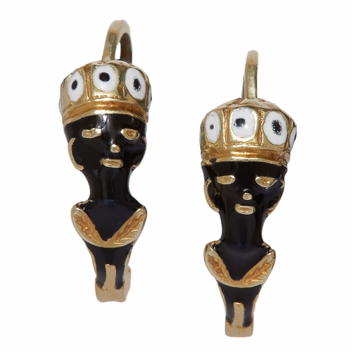 47 - PAIR OF ENAMEL BLACKAMOOR EARRINGS, the earrings of hoop design, with black and white enamel. L. 2.1... 