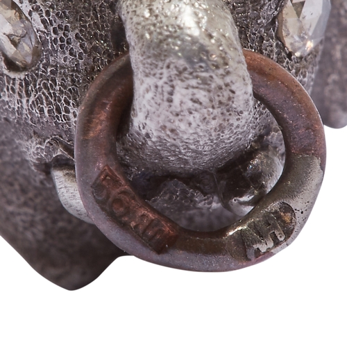 50 - FABERGE, DIAMOND ELEPHANT PENDANT. Designed as an elephant, the body with relief design. Set with a ... 