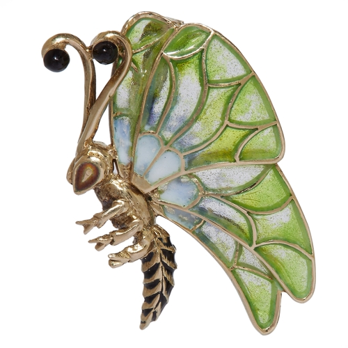 49 - ENAMEL BUTTERFLY PENDANT, the wings decorated with plique-a-jour enamel. L. 3.2 cm. 3.9 grams.
