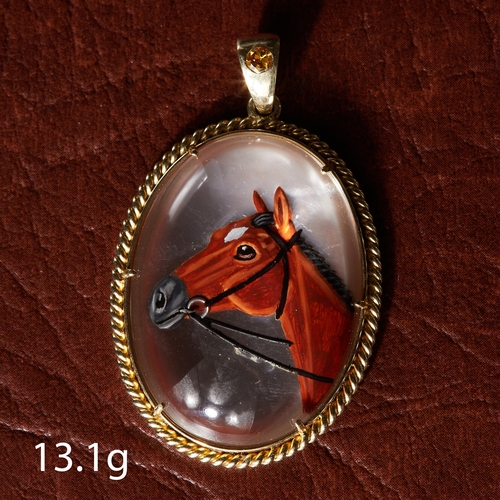 128 - FINE ESSEX CRYSTAL PENDANT WITH FANCY COLORED DIAMOND. in 14 ct gold. with a fancy colored diamond o... 