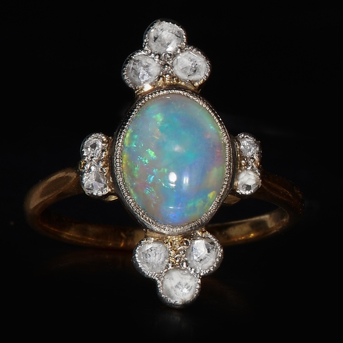 134 - OPAL AND DIAMOND RING. Diamonds on the shoulders and sides. Size M. 3.7 grams.