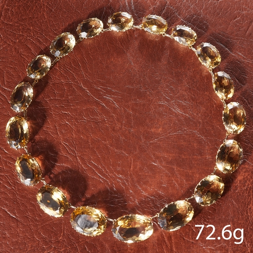 148 - MAGNIFICENT GOLD VICTORIAN CITRINE RIVIERE NECKLACE. set with large vibrant graduated citrines. L 40... 