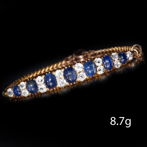 154 - BLUE AND WHITE SAPPHIRE BRACELET, Set with vibrant cabochon cut blue sapphires and white sapphires, ... 