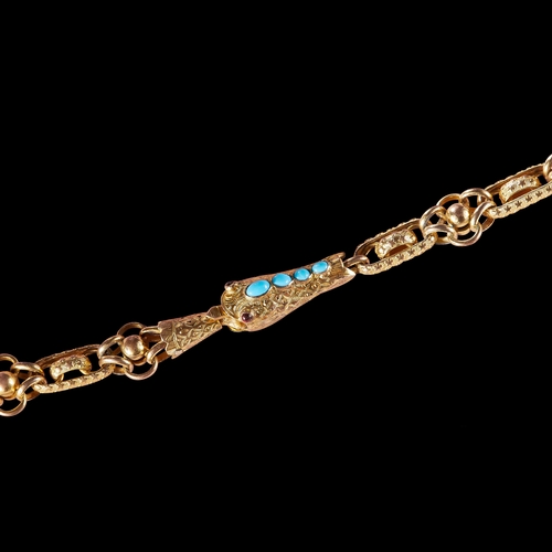 155 - IMPRESSIVE ANTIQUE LONG GUARD CHAIN WITH A SERPENT HEAD CLASP.  with fancy textured links. with engr... 