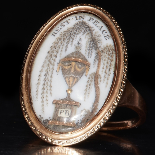 53 - FINE GEORGIAN GOLD MEMORIAL RING. dated on the back 1780. fine example. size Q. 5.9 grams