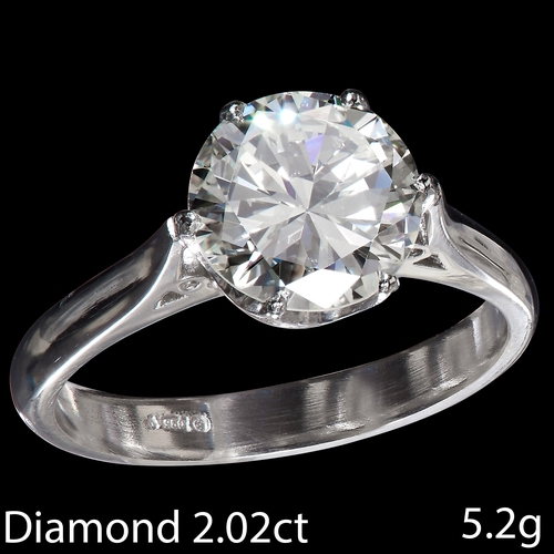 LARGE DIAMOND SOLITAIRE RING, in Platinum. Set with a diamond of approx ...