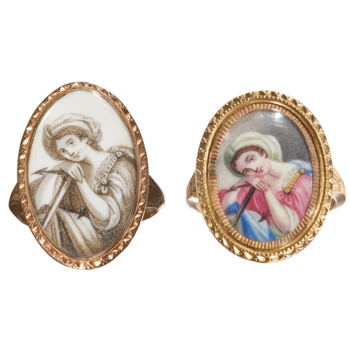 10 - TWO RARE ANTIQUE GEORGIAN MINIATURE RINGS, SIR ROBERT PEEL.
Circa 1800.
One finely painted multi-col... 