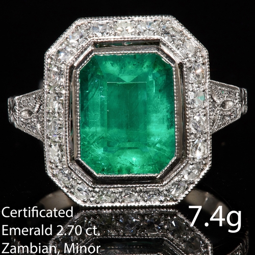 4 - ART DECO EMERALD AND DIAMOND RING
Platinum
Center emerald 2.70 ct. no abrasions, rich and vibrant
Ce... 