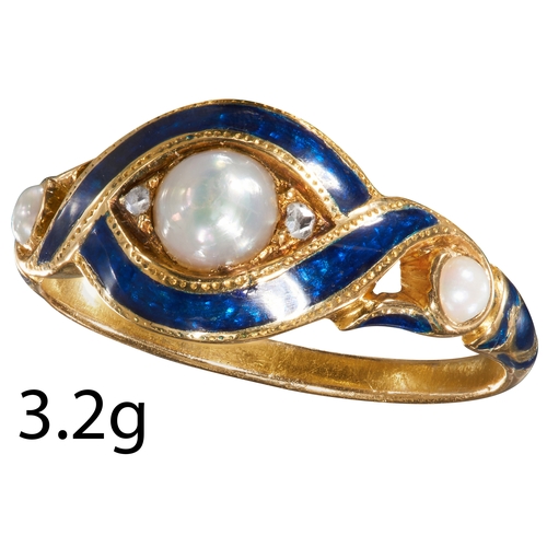 59 - ANTIQUE ENAMEL AND PEARL RING.
High carat gold.
Enamel is in excellent condition
Size: L 1/2
3.2 gra... 