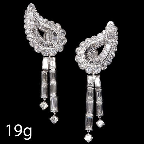 1 - FINE PAIR OF ART-DECO DIAMOND DAY AND NIGHT EARRINGS,
Platinum.
Set with fine mixed cut diamonds, to... 