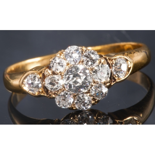 107 - DIAMOND CLUSTER RING,
High carat gold.
Diamonds bright and lively.
Size O.
2.1 grams.