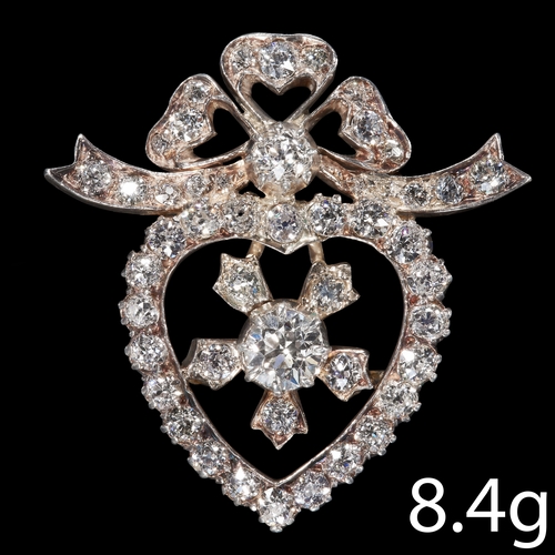 125 - VERY FINE ANTIQUE DIAMOND HEART BROOCH,
High carat gold.
Largest diamond approx. 0.76 ct. 
Diamonds ... 