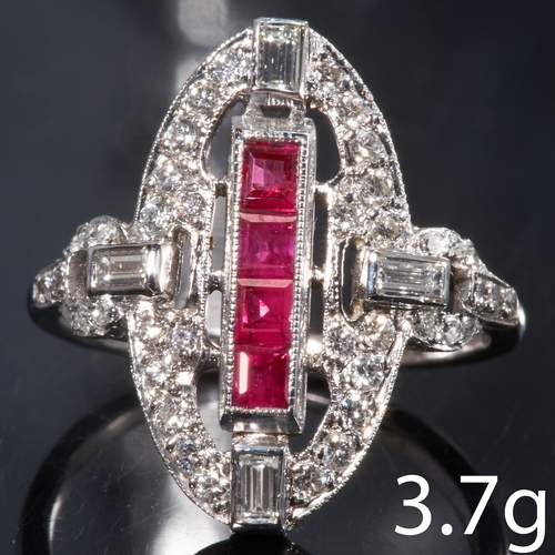 154 - ART DECO RUBY AND DIAMOND RING
in 18 ct. gold, French marked.
Rubies totalling approx. 0.50 ct.
Diam... 