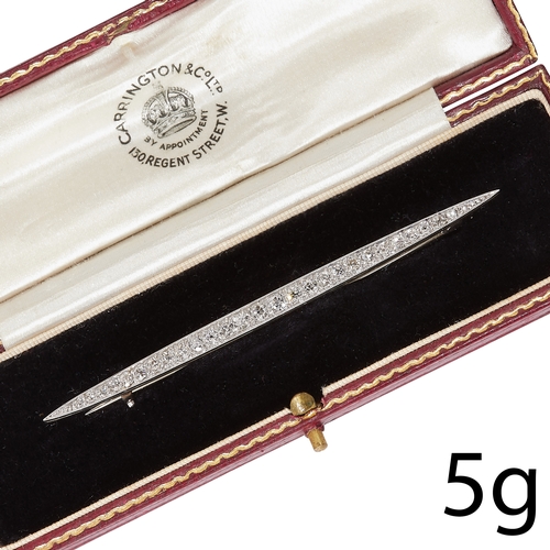 16 - ART DECO DIAMOND BAR BROOCH. 
Platinum.
Diamonds totalling approx. 1.30 ct. H-I color, VS/SI clarity... 