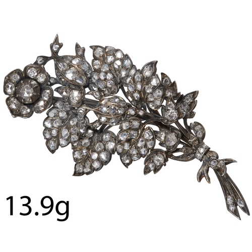 180 - FINE ANTIQUE DIAMOND TREMBLANT FLORAL SPRAY BROOCH. 
Diamond bright and lively.
Top flower 'en tremb... 