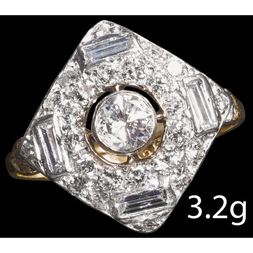 70 - ART-DECO DIAMOND RING, 
18 ct. gold. 
Set with bright and lively diamonds totalling approx. 0.90 ct.... 