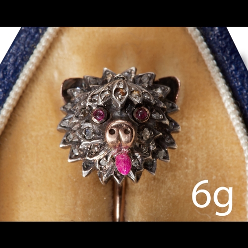 127 - ANTIQUE DIAMOND AND ENAMEL DOG STICK PIN,
18 ct. gold and silver, French hallmarked.
Diamonds bright... 