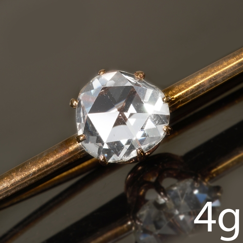 13 - ANTIQUE ROSE CUT DIAMOND BROOCH,
High carat gold.
Large rose cut diamond of approx. 7.3 x 6.8 mm.
W.... 