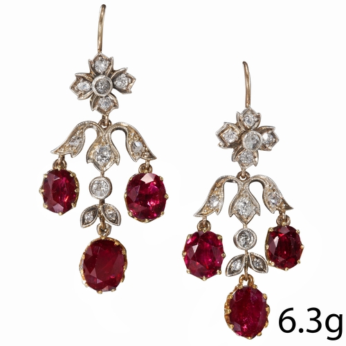 41 - PAIR OF RUBY AND DIAMOND CHANDELIER DROP EARRINGS,
Rich and vibrant rubies, totalling approx. 5.22 c... 