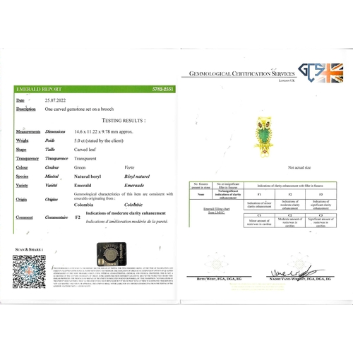 45 - CARTIER, IMPORTANT CERTIFICATED COLOMBIAN EMERALD & DIAMOND OWL BROOCH, 
CA. 1950, 
High carat gold.... 