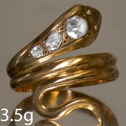 52 - ANTIQUE COILED SNAKE DIAMOND RING,
High carat gold.
Diamonds bright and lively.
Size P 1/2.
3.5 gram... 