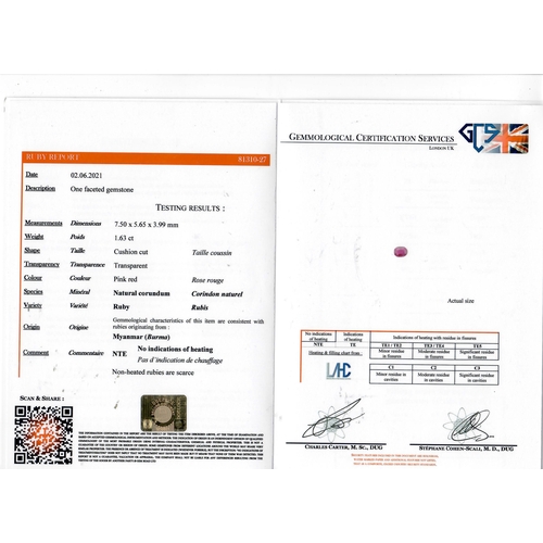 12 - CERTIFICATED 1.63 CT. BURMA RUBY AND DIAMOND CLUSTER RING,
Platinum.
Rich and vibrant ruby of 1.63 c... 