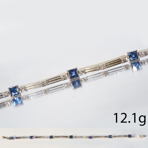 172 - FINE ART DECO SAPPHIRE AND DIAMOND BRACELET. 
18 ct gold & platinum
sapphires are vibrant , with gre... 