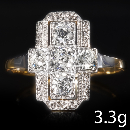 176 - ART-DECO DIAMOND RING,
High carat gold.
Diamonds bright and lively, totalling approx. 1.10 ct.
Size
... 