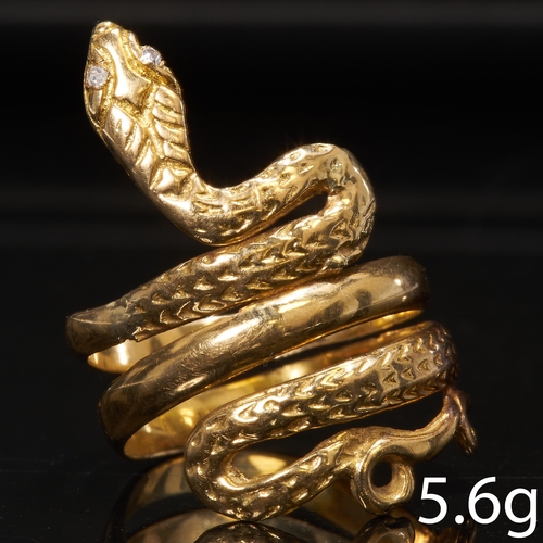 178 - COILED SNAKE GOLD RING,
3-coil design.
Size K 1/2.
5.3 grams.