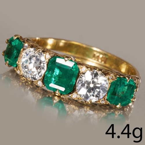 192 - FINE EMERALD AND DIAMOND 5-STONE RING,
High carat gold.
Gemstones totalling approx. 2.73 ct.
Vibrant... 