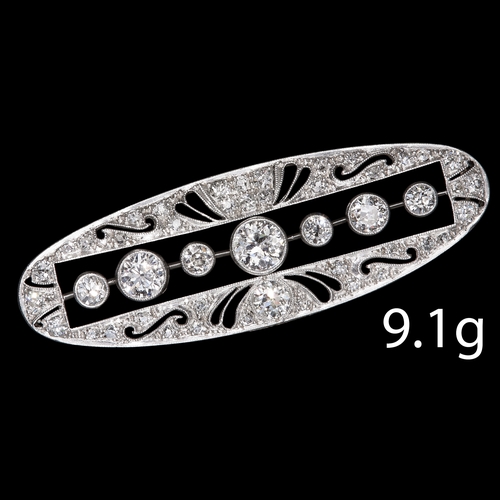 46 - EDWARDIAN DIAMOND BROOCH
Platinum.
Diamonds totalling approx. 3.20 ct.
In our opinion, the diamonds ... 