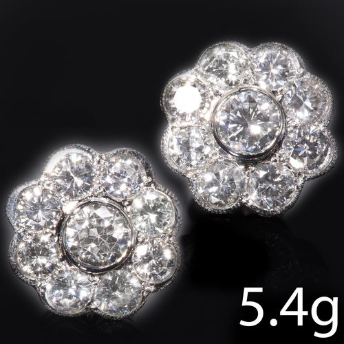 52 - DIAMOND CLUSTER EARRINGS 
in Platinum 
Diamonds totalling approx. 2.20 ct.
with bright lively diamon... 