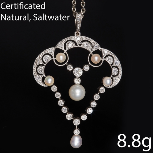 53 - CERTIFICATED  NATURAL SALTWATER PEARL AND DIAMOND BELLE EPOQUE DIAMOND PENDANT
Platinum
set with nat... 