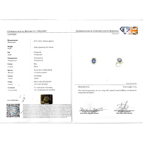 66 - CERTIFICATED CEYLON NO HEAT SAPPHIRE AND DIAMOND CLUSTER RING,
Platinum
Rich and vibrant deep blue s... 