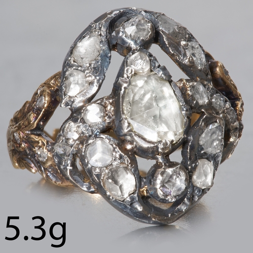 97 - ANTIQUE GEORGIAN DIAMOND RING,
Large rose cut diamond of approx. 5.7 x 4.6 mm.
Size M 1/2. 
5.3 gram... 