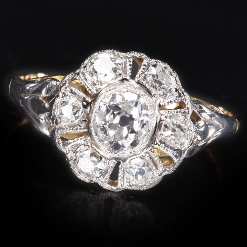 ANTIQUE DIAMOND CLUSTER RING, High carat gold. Diamonds bright and ...