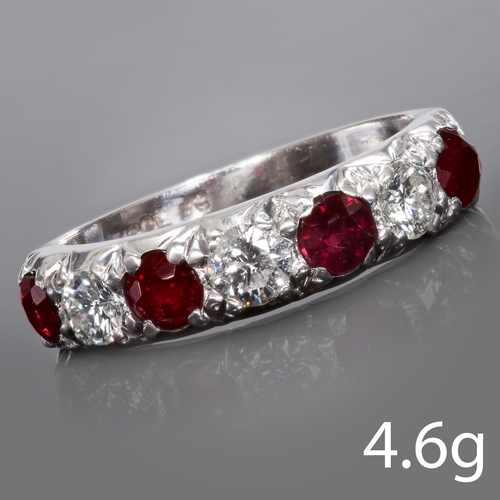 127 - RUBY AND DIAMOND 7-STONE RING,
18 ct. gold.
Gemstones totalling approx. 1.60 ct.
Size O.
4.6 grams.