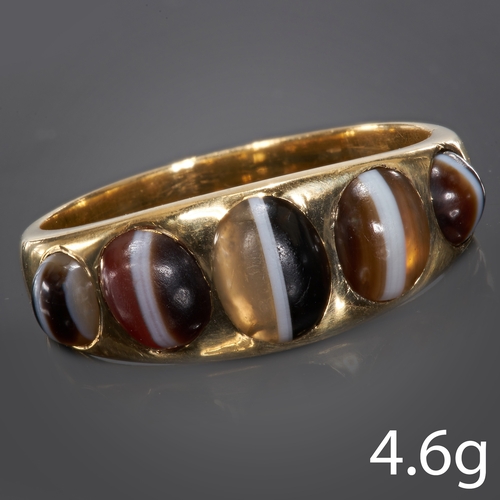 146 - ANTIQUE FIVE STONE AGATE RING.
High carat gold.
Size: N 1/2
4.6 grams.