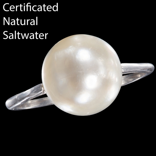 15 - LARGE CERTIFICATED NATURAL SALTWATER PEARL RING,
Platinum.
Very fine pearl (certificated, natural Sa... 