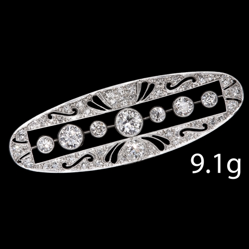 152 - EDWARDIAN DIAMOND BROOCH
Platinum.
Diamonds totalling approx. 3.20 ct.
In our opinion, the diamonds ... 