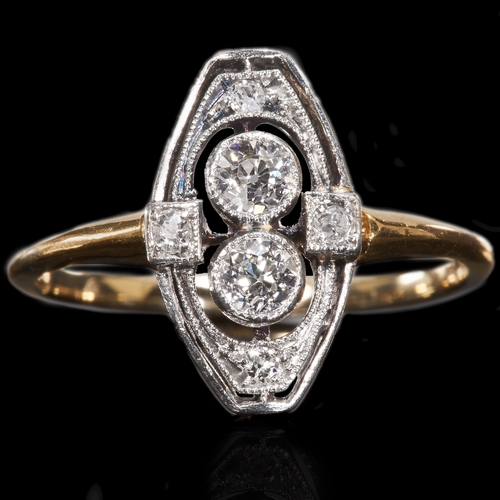 175 - ART DECO DIAMOND RING.
Set with bright diamonds.
Size: J 1/2
2.1 grams.