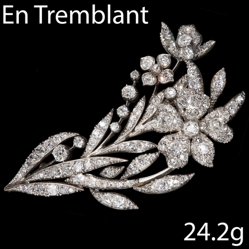 176 - VERY FINE ANTIQUE LARGE DIAMOND 'EN TREMBLANT' SPRAY BROOCH
High carat gold and silver.
Diamonds tot... 