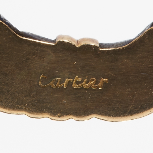 26 - CARTIER, LAPIS LAZULI GOLD PENDANT,
High carat gold.
Fine carved lapis lazuli.
Signed Cartier.
W. 3 ... 