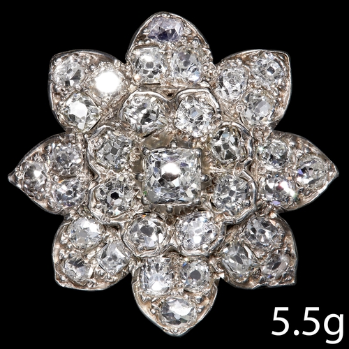 77 - RARE ANTIQUE VICTORIAN DIAMOND FLORAL BROOCH, 
Set with a larger old cut diamond to the center, 
Dia... 
