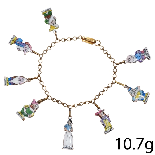 140 - DISNEY, SNOW WHITE AND THE SEVEN DWARFS CHARM BRACELET
The multi color enamel charms depicting:
Snow... 